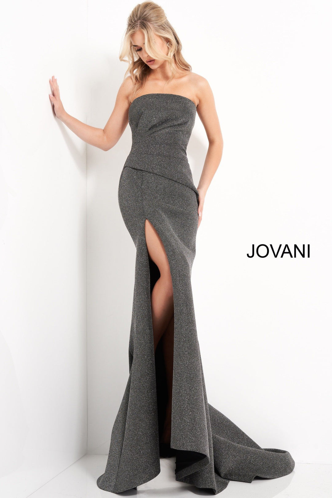 Black Silver Pleated Bodice Evening Dress Jovani 05490 - Morvarieds Fashion